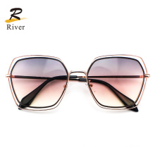 Hexagon Parallel Bars Metal Frame Women Stock Sunglasses